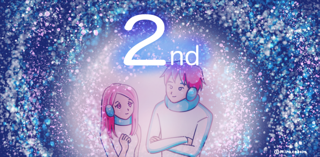 星空の中にいる男女のイラスト
