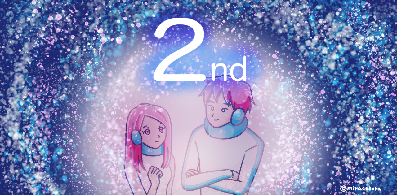 星空の中にいる男女のイラスト